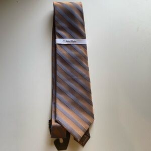 Calvin Klein Brown/Blue Striped 100% Silk Men’s Tie